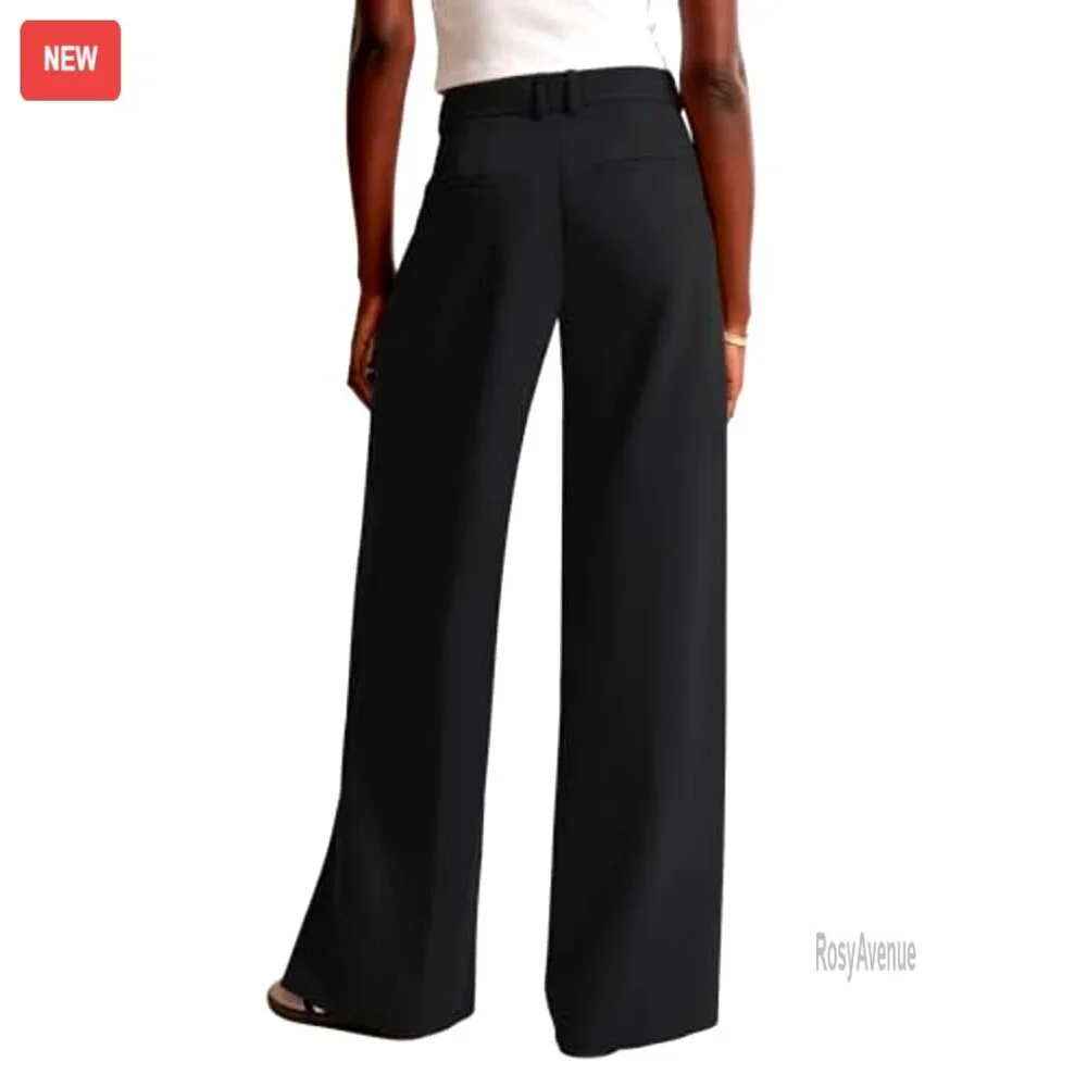 High Waisted Wide Leg Work Pants with Pockets Business Casual Trousers - Picture 4 of 7